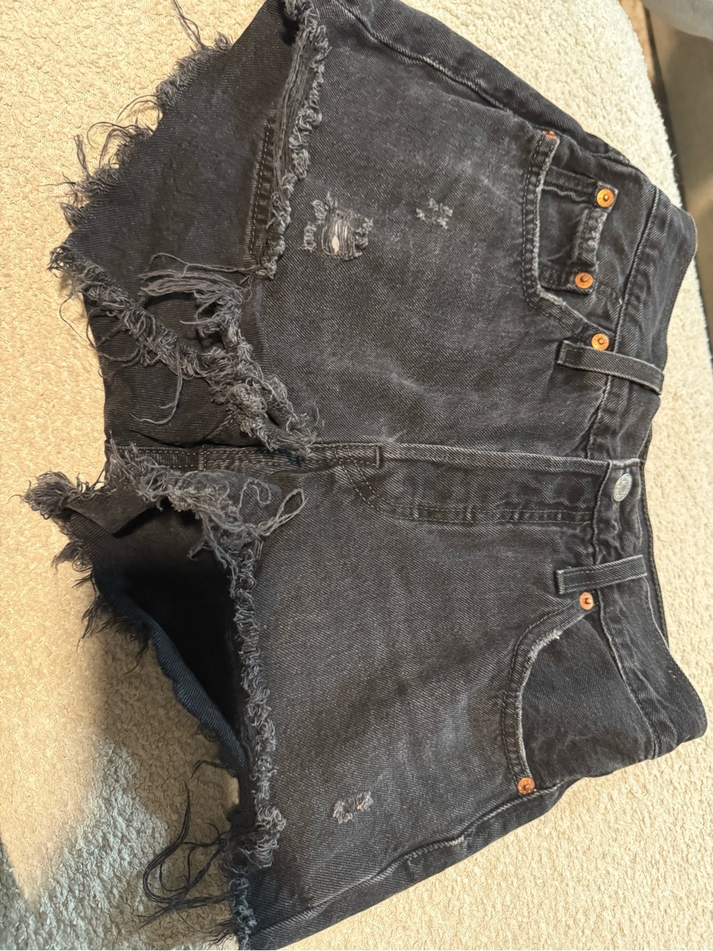 Levi's Black Distressed Frayed Hem Denim Shorts